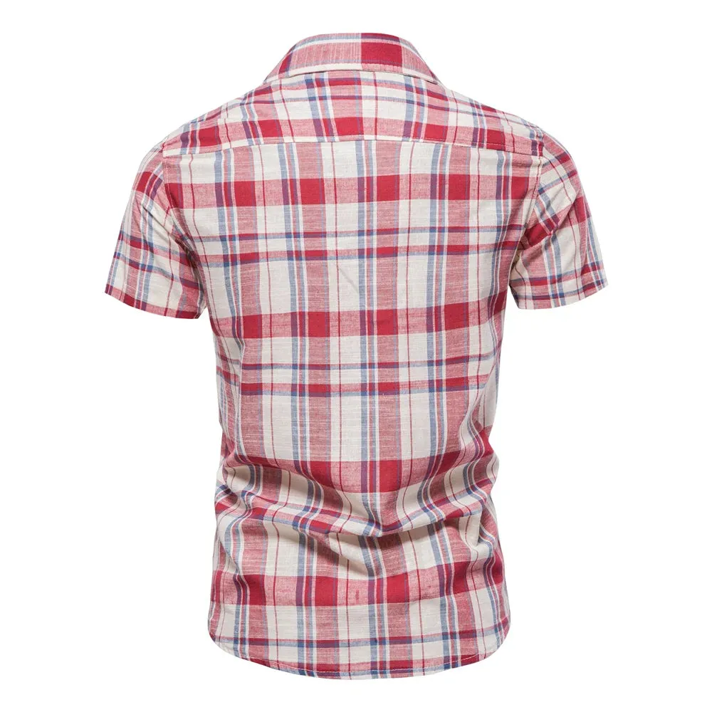 100% Cotton Plaid Shirt Men Fashion Brand Quality Short Sleeve Checkered Social Business Summer  Clothing