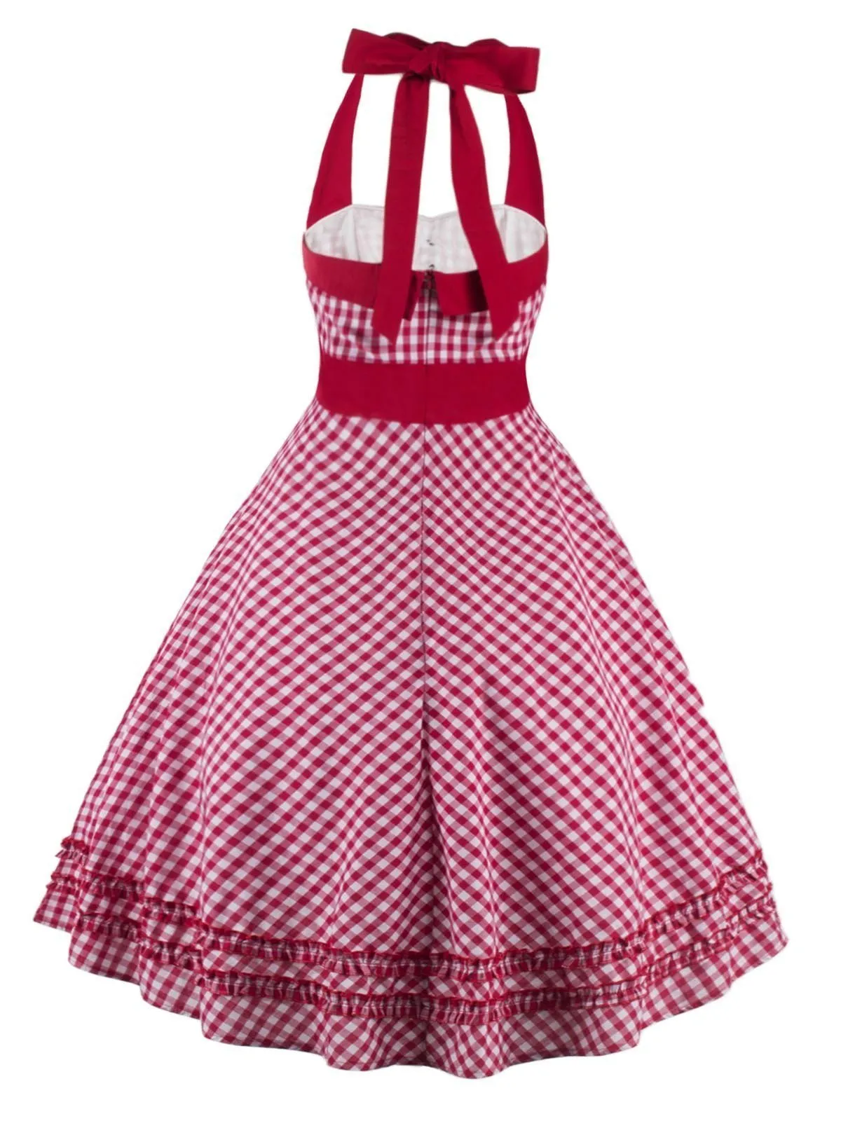 1950s Plaid Pocket Halter Swing Dress