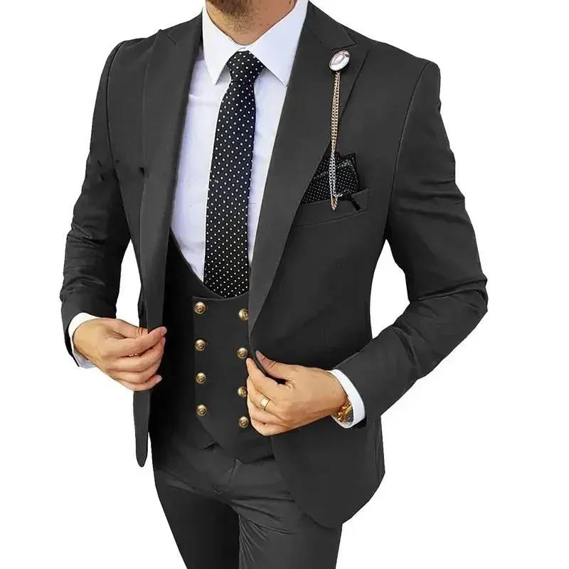 2024 Fashion New Men Leisure Boutique Solid Color Business Slim Wedding Best Suit 3 Pcs Set Blazers Dress Jacket Coat Pants Vest