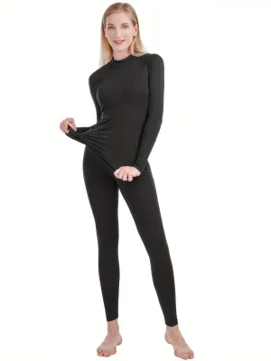 2pcs Women's Winter Warm Thermal Fleece Sports Set - Long Sleeve Top and Leggings for Activewear