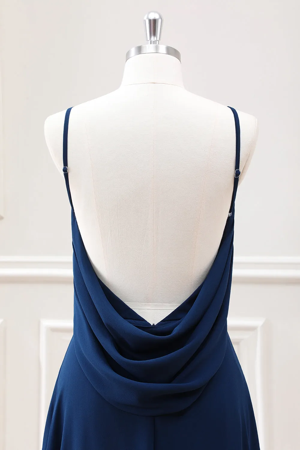 A Line Navy Backless Sleeveless Maxi Dress