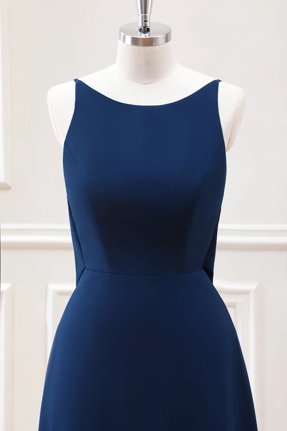 A Line Navy Backless Sleeveless Maxi Dress