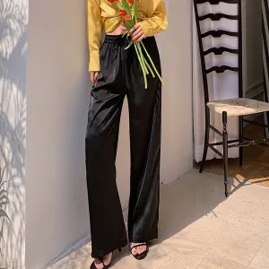 Acetate Wide-leg Pants Ice Silk Small High-grade Printing