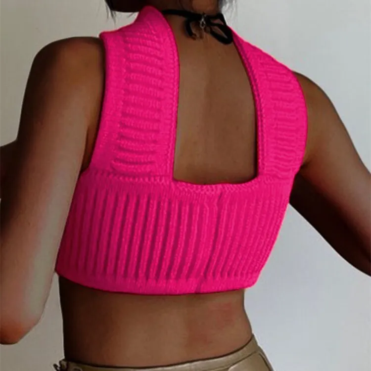 Amozae- Hirigin Summer Knitted Cut Out   Crop Top For Women Strapless Backless Slim Halter Tops Y2K Gothic Elegant Streetwear