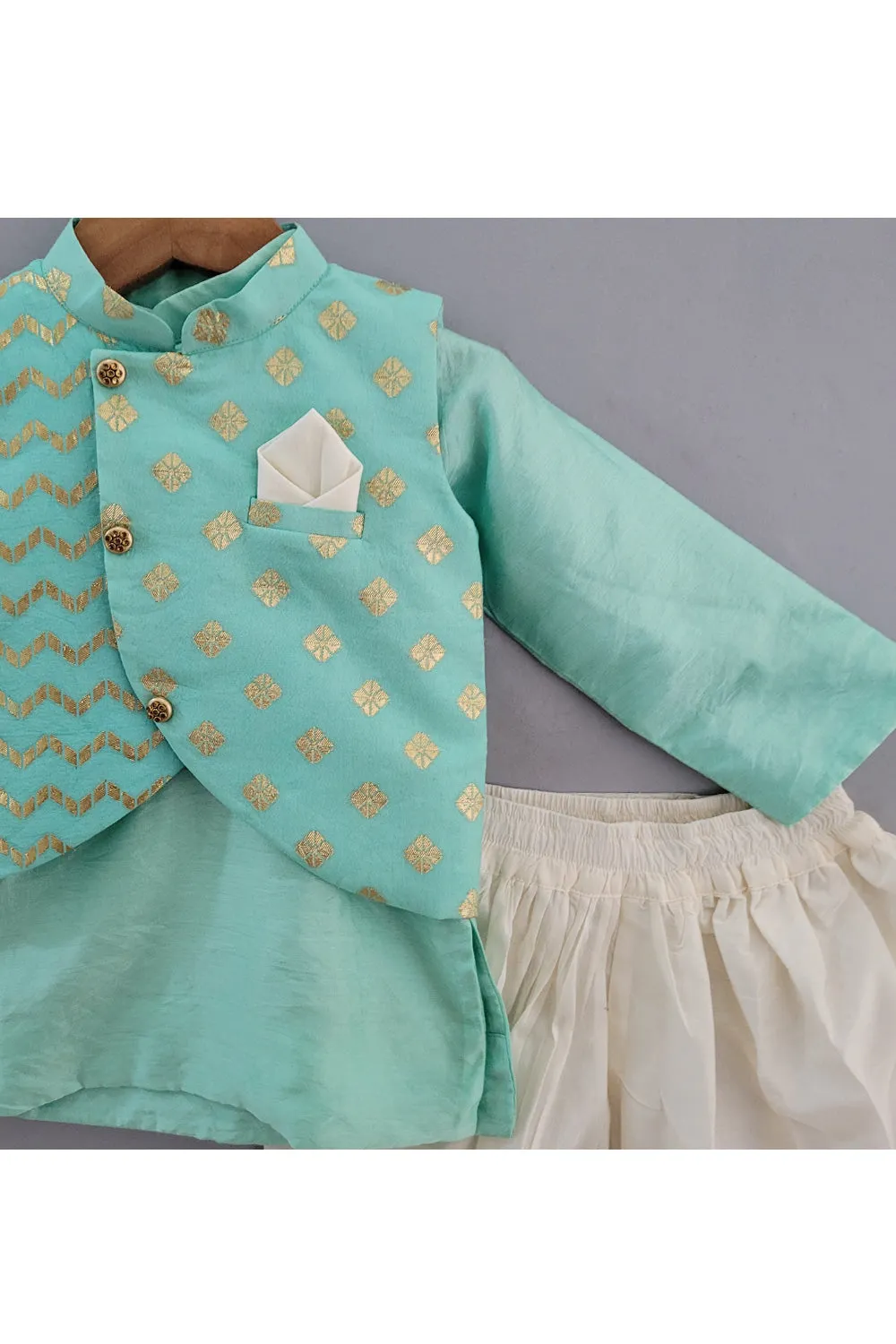 Aqua Blue Kurta With Embroidered Jacket Set