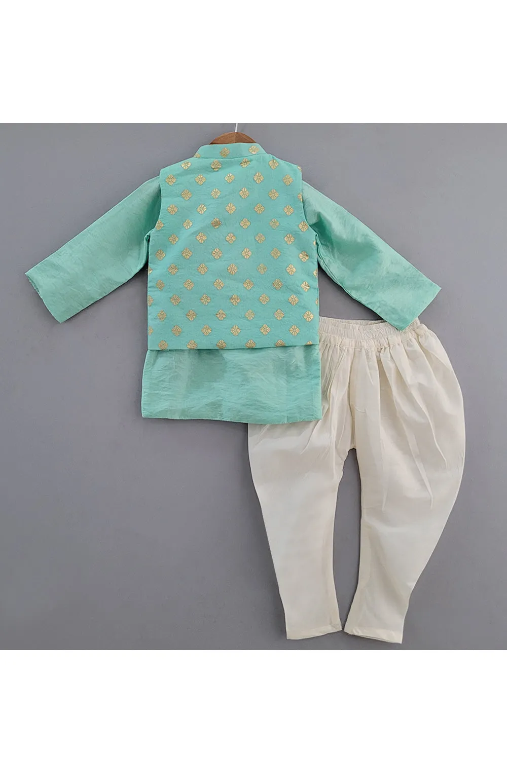 Aqua Blue Kurta With Embroidered Jacket Set