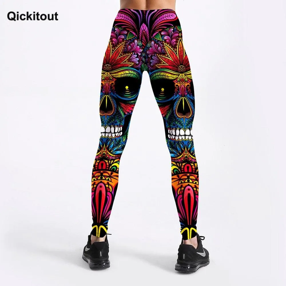 Beautiful Summer Style Women Leggings - Color Skull & Leaf Printed Leggings (BAP)(TBL)