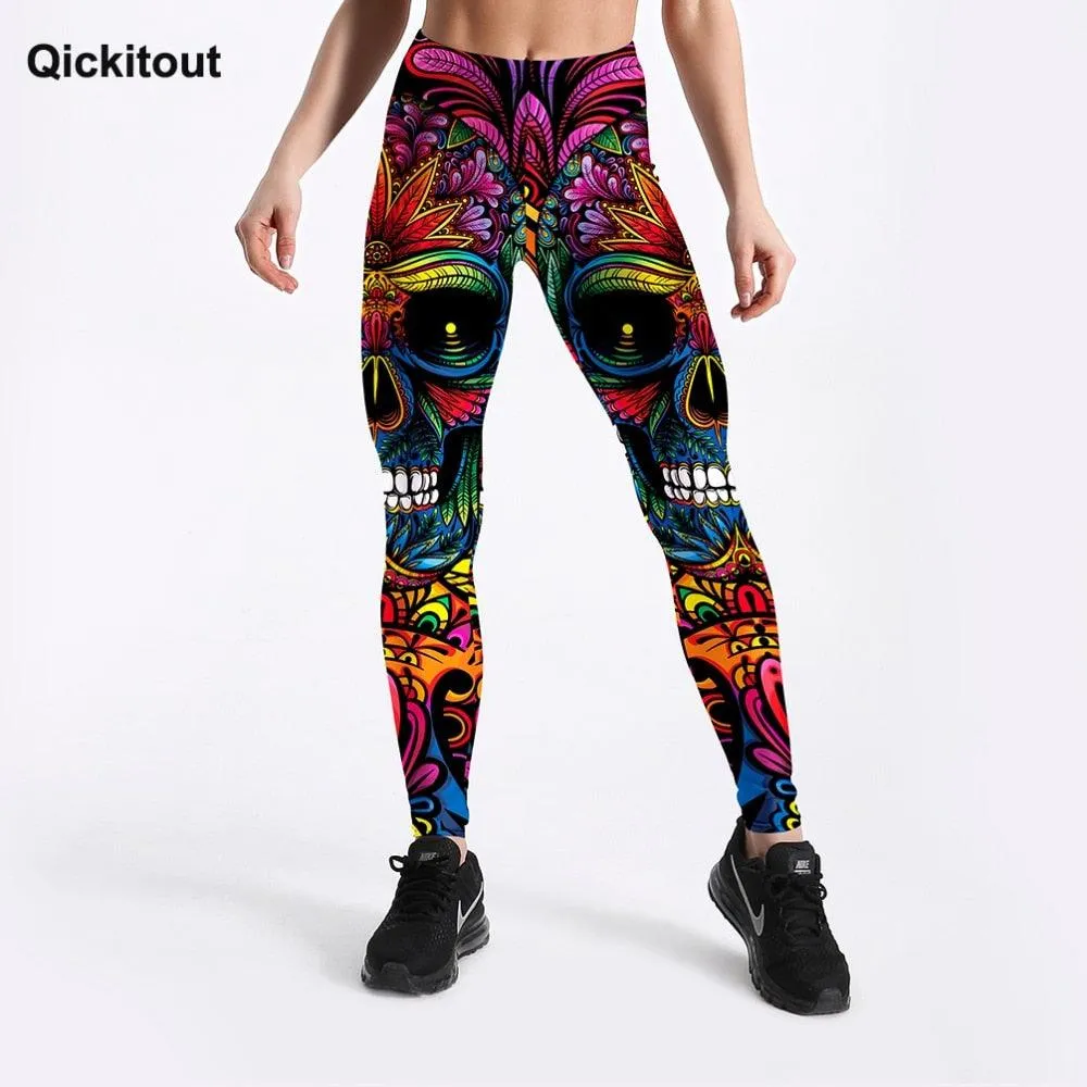 Beautiful Summer Style Women Leggings - Color Skull & Leaf Printed Leggings (BAP)(TBL)