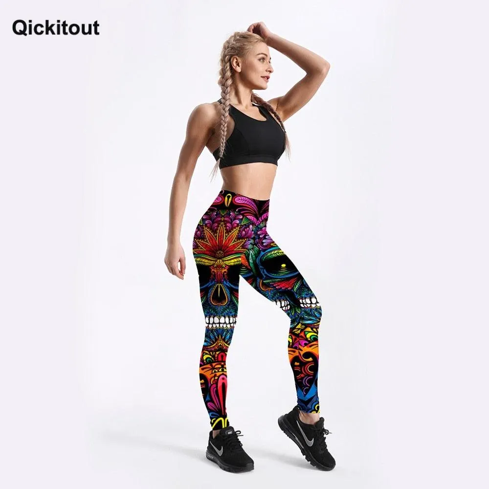 Beautiful Summer Style Women Leggings - Color Skull & Leaf Printed Leggings (BAP)(TBL)