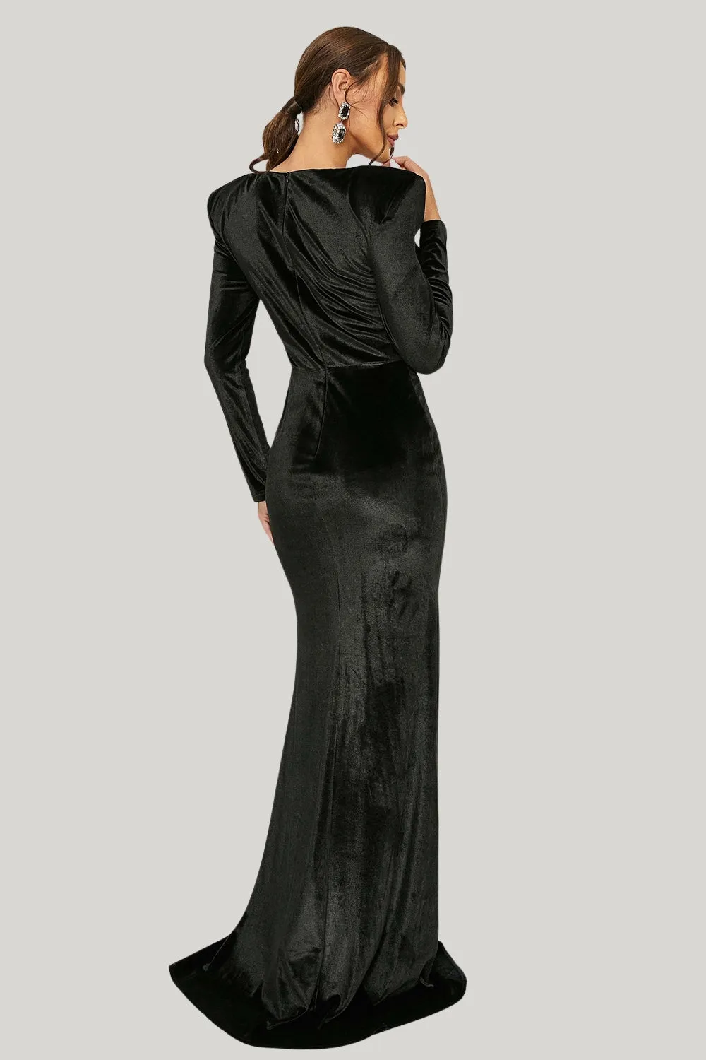 Black Mermaid Maxi Dress with Long Sleeves