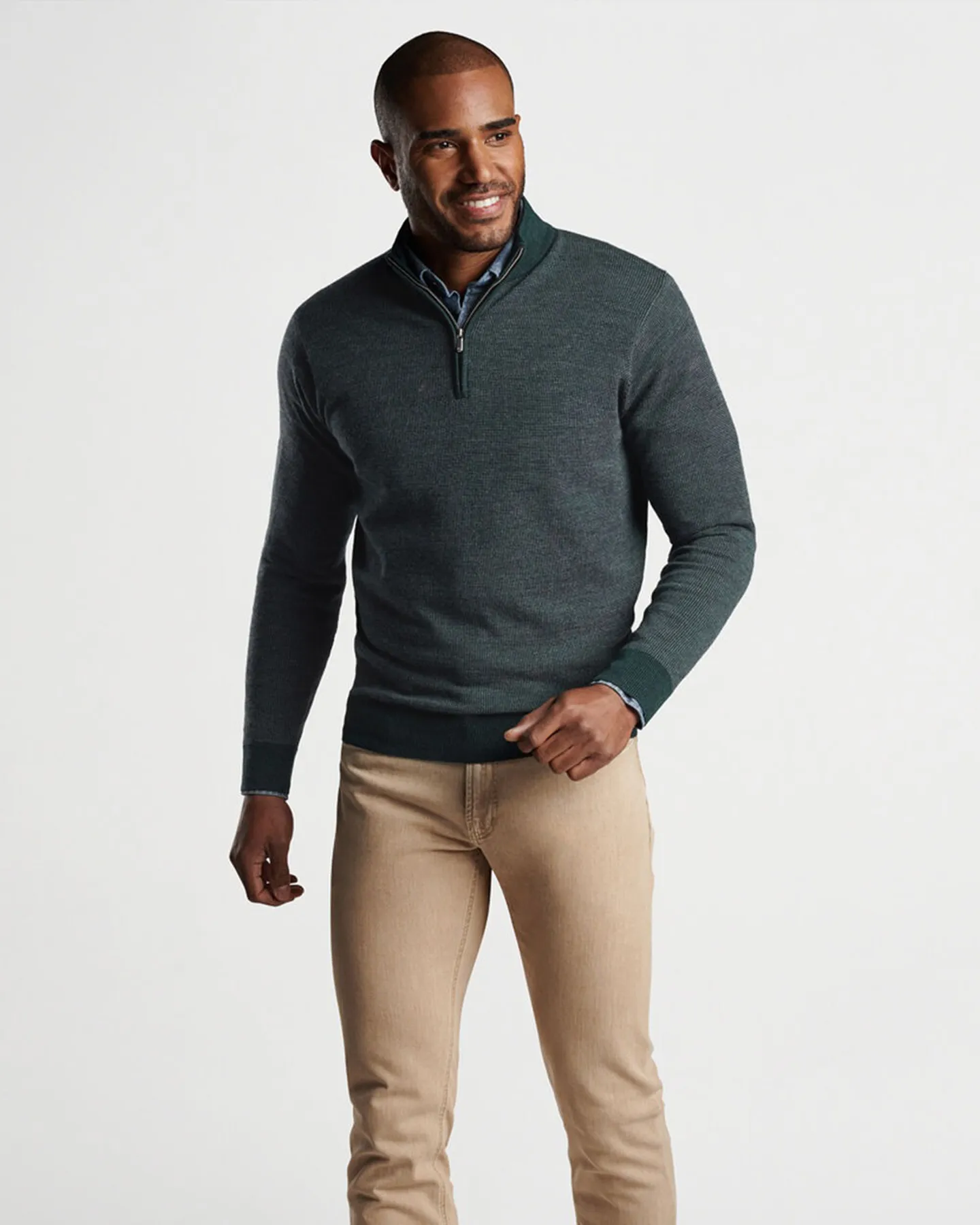 BREAKER BIRDSEYE 1/4 ZIP SWEATER - BALSAM