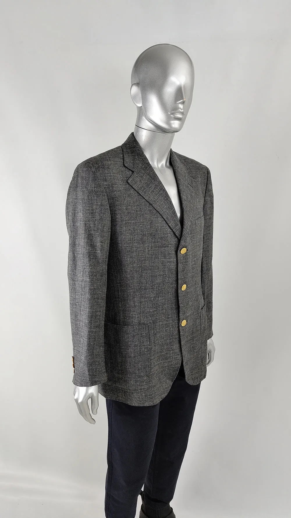 Burberry Vintage Mens Silk, Linen & Wool Blazer, 1980s