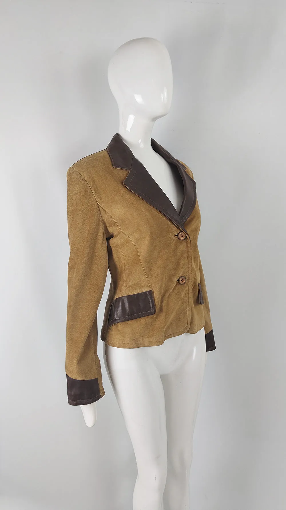 Byblos Vintage Womens Suede & Leather Fringed Jacket, 1980s