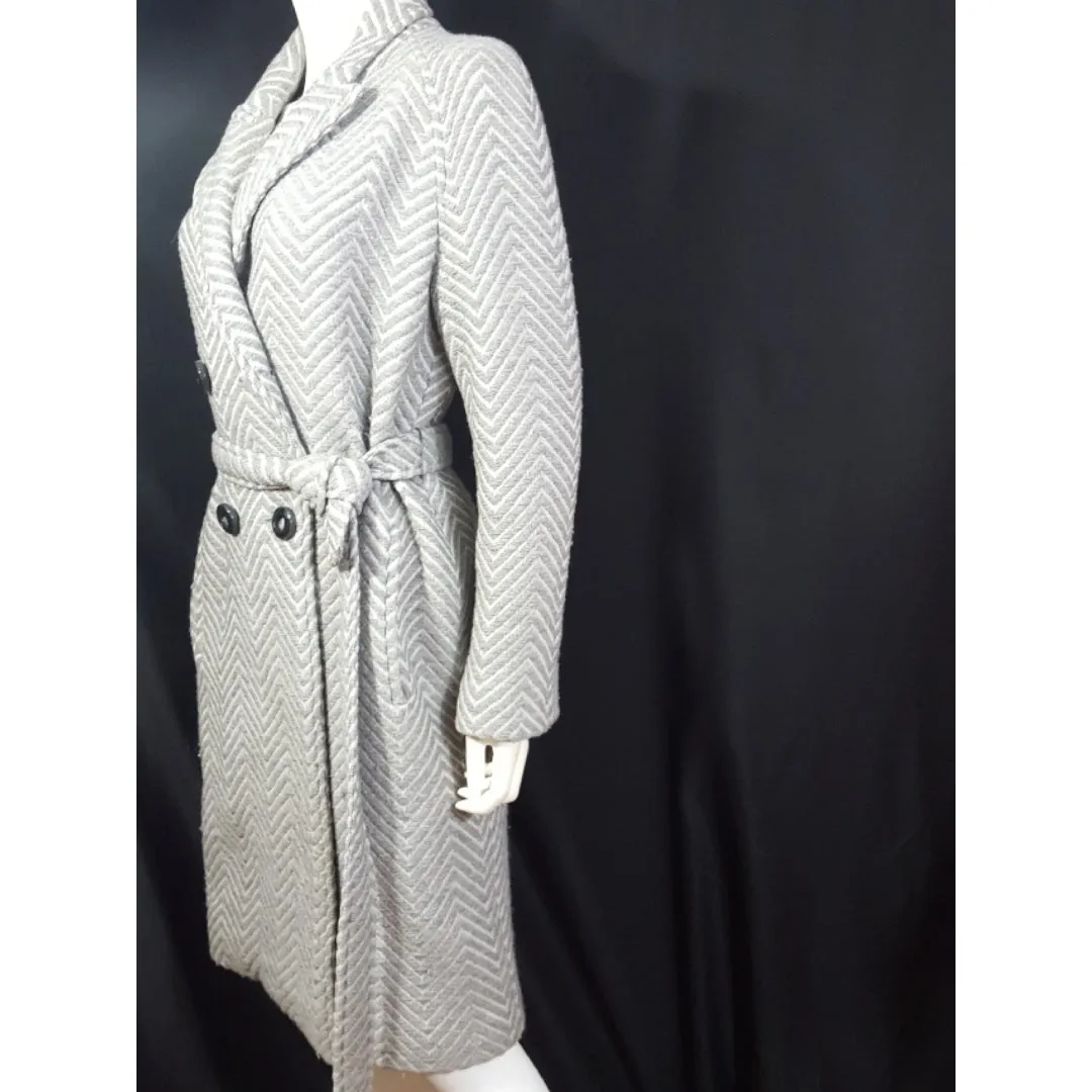 CACHAREL Herringbone Wool Tweed Belted Coat Size M