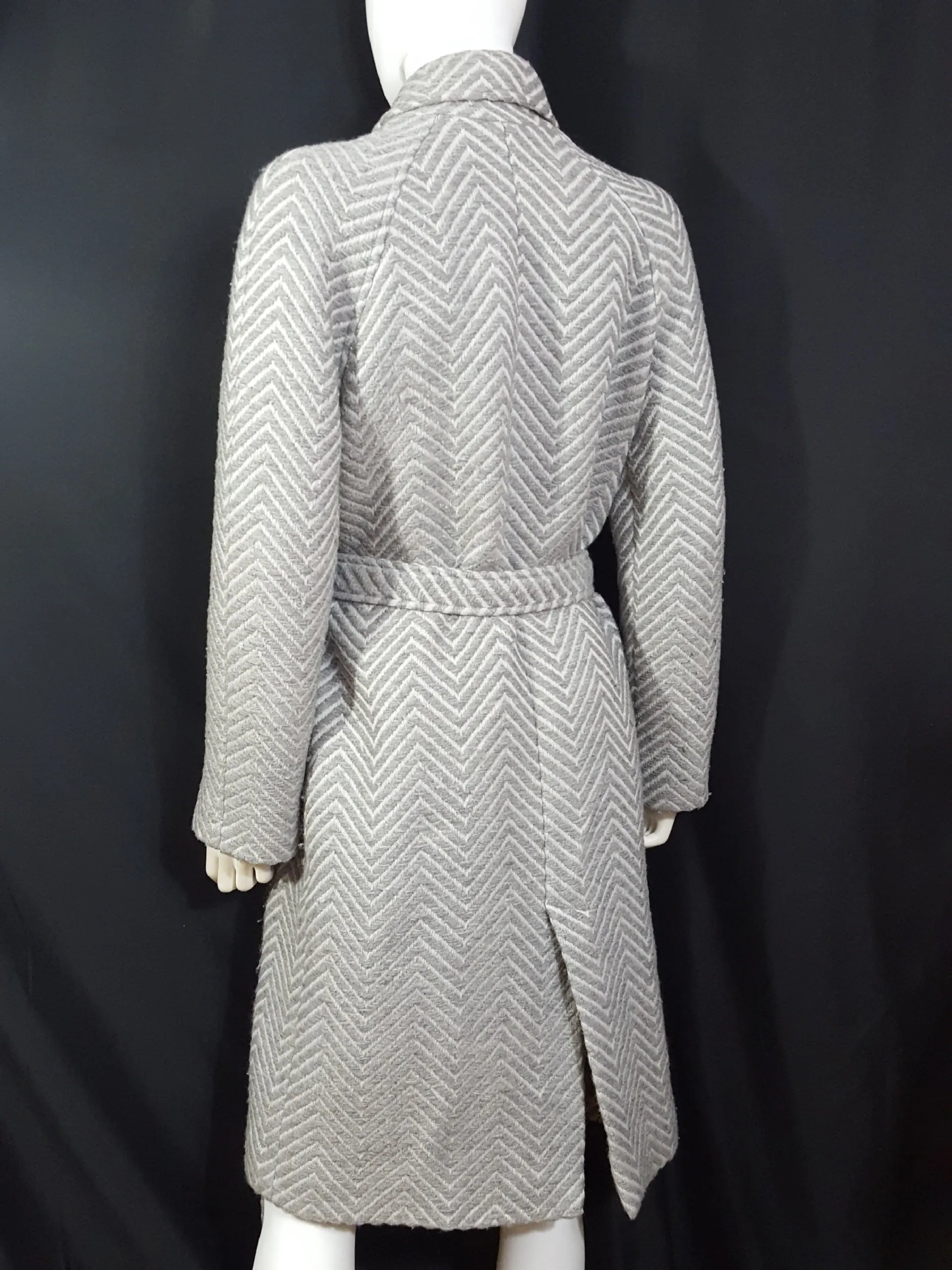 CACHAREL Herringbone Wool Tweed Belted Coat Size M