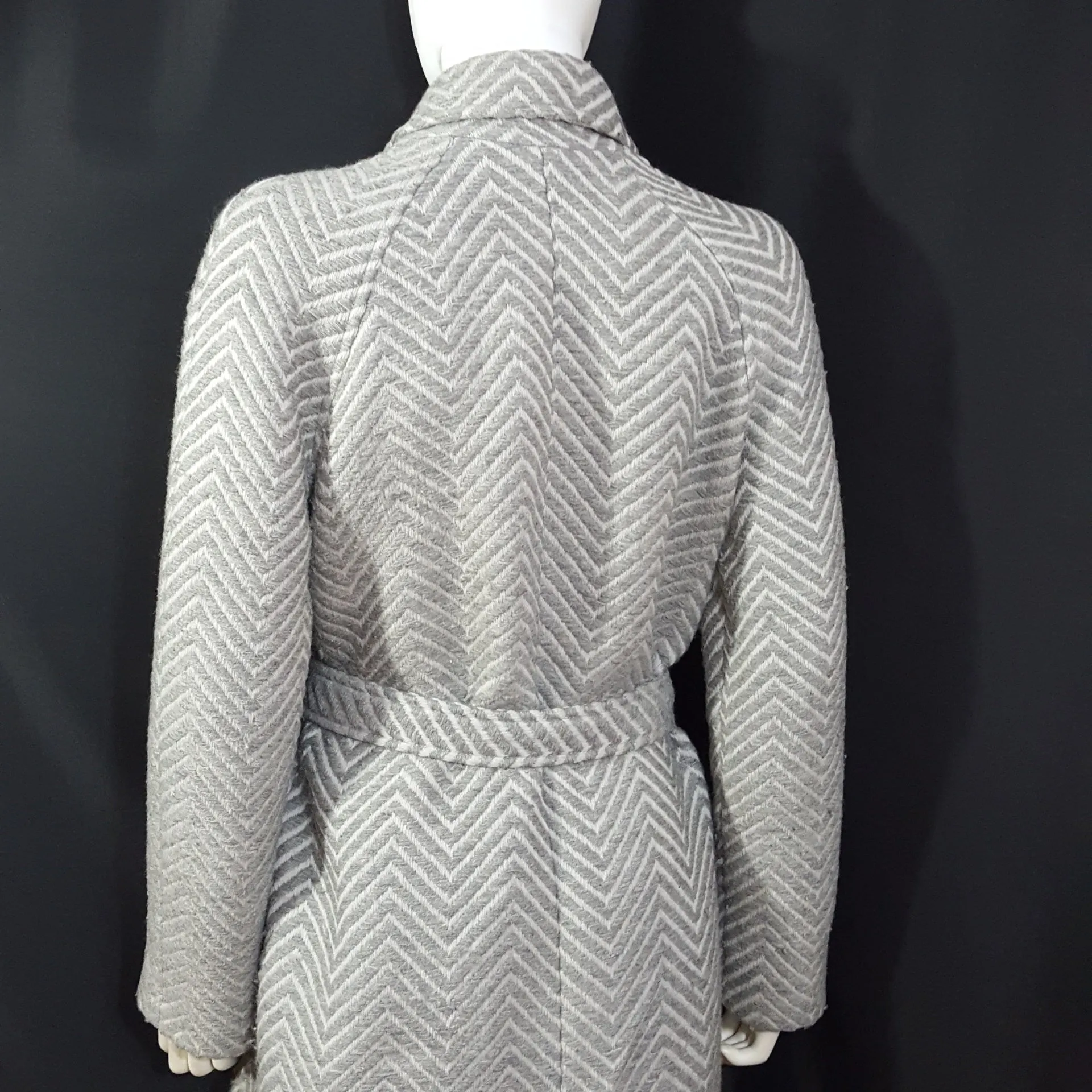 CACHAREL Herringbone Wool Tweed Belted Coat Size M