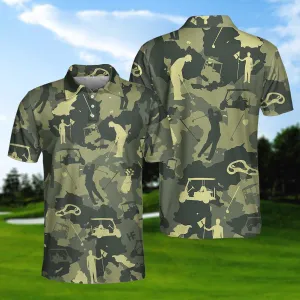 Camouflage Texture Golf Set Short Sleeve Polo Shirt, Military Polo Shirt, Camo Golf Shirt For Men Coolspod