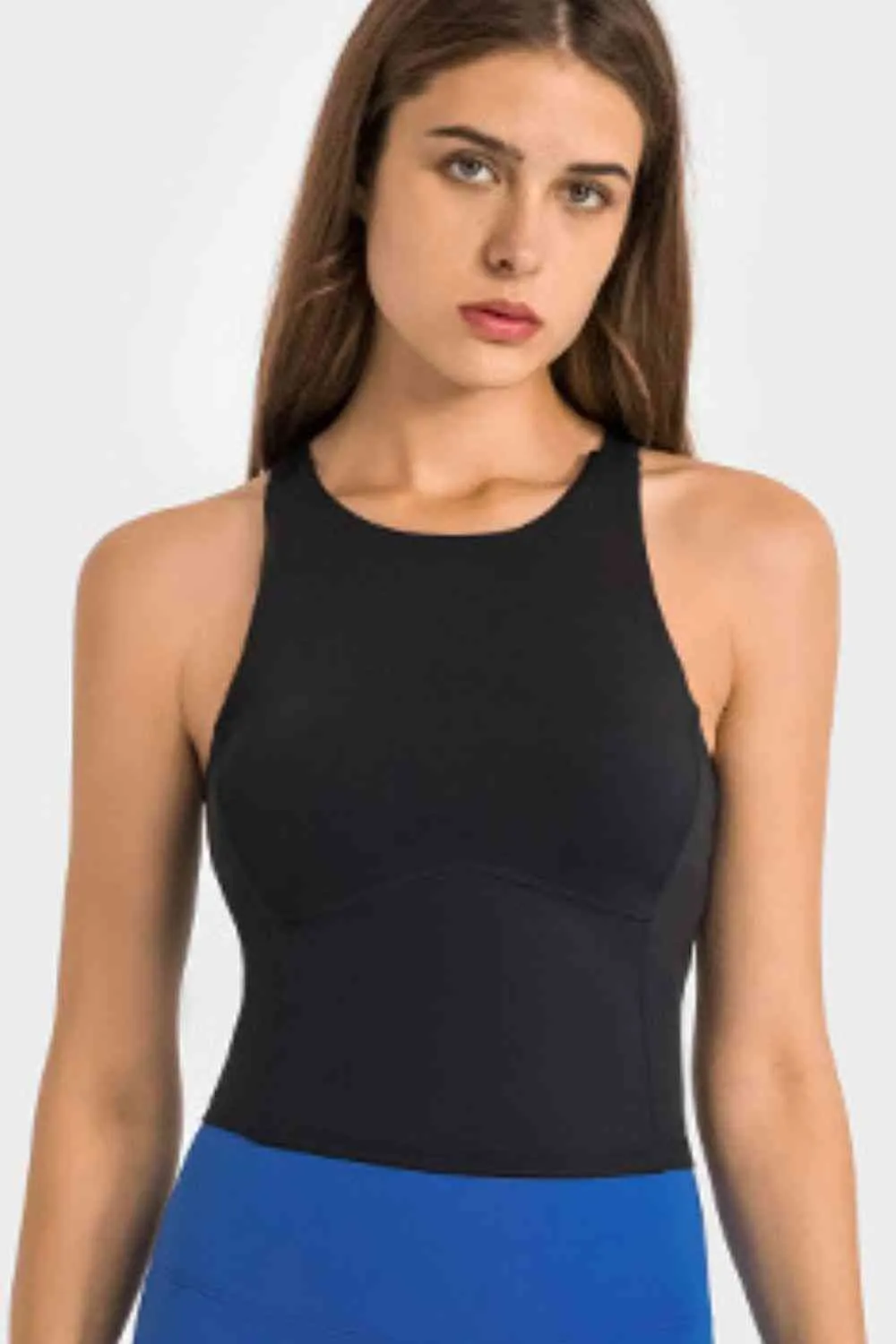 Crisscross Back Round Neck Yoga Tank