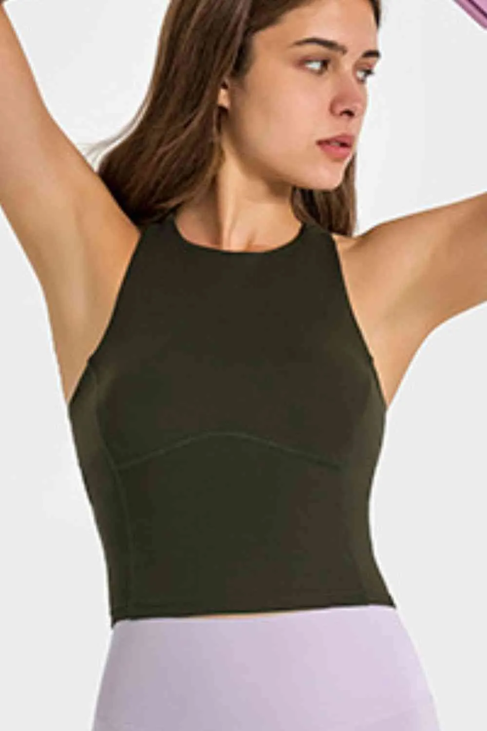 Crisscross Back Round Neck Yoga Tank