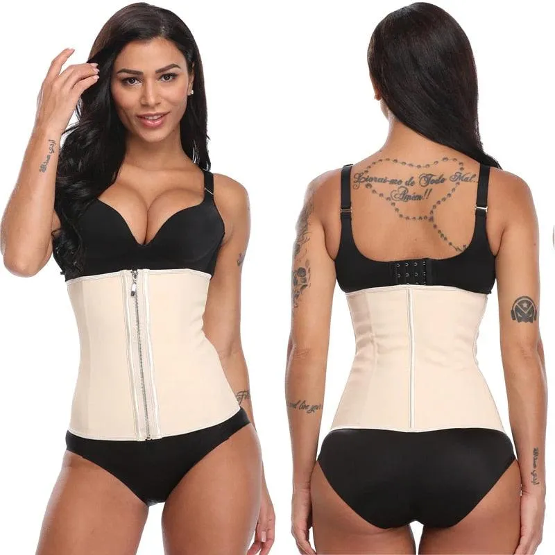 Cute Women's Latex Waist Trainer Body Shaper Corsets with Zipper Cincher Corset Top Slimming Belt Black Shapers Shapewear Plus Size(FH)(FHW1)(1U31)(1U24)