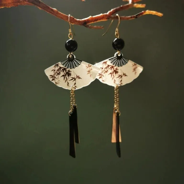 Dangle Earrings: Ink Fan