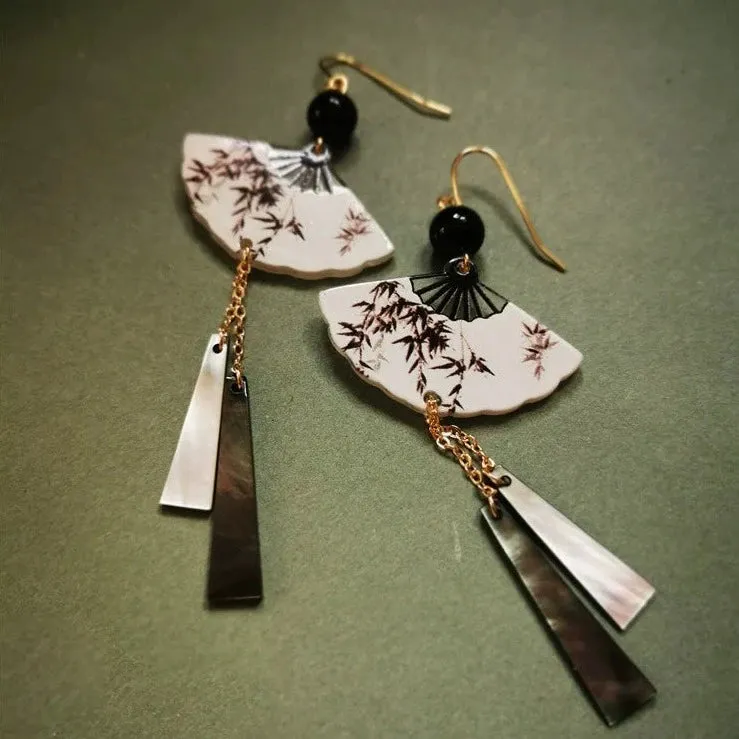 Dangle Earrings: Ink Fan