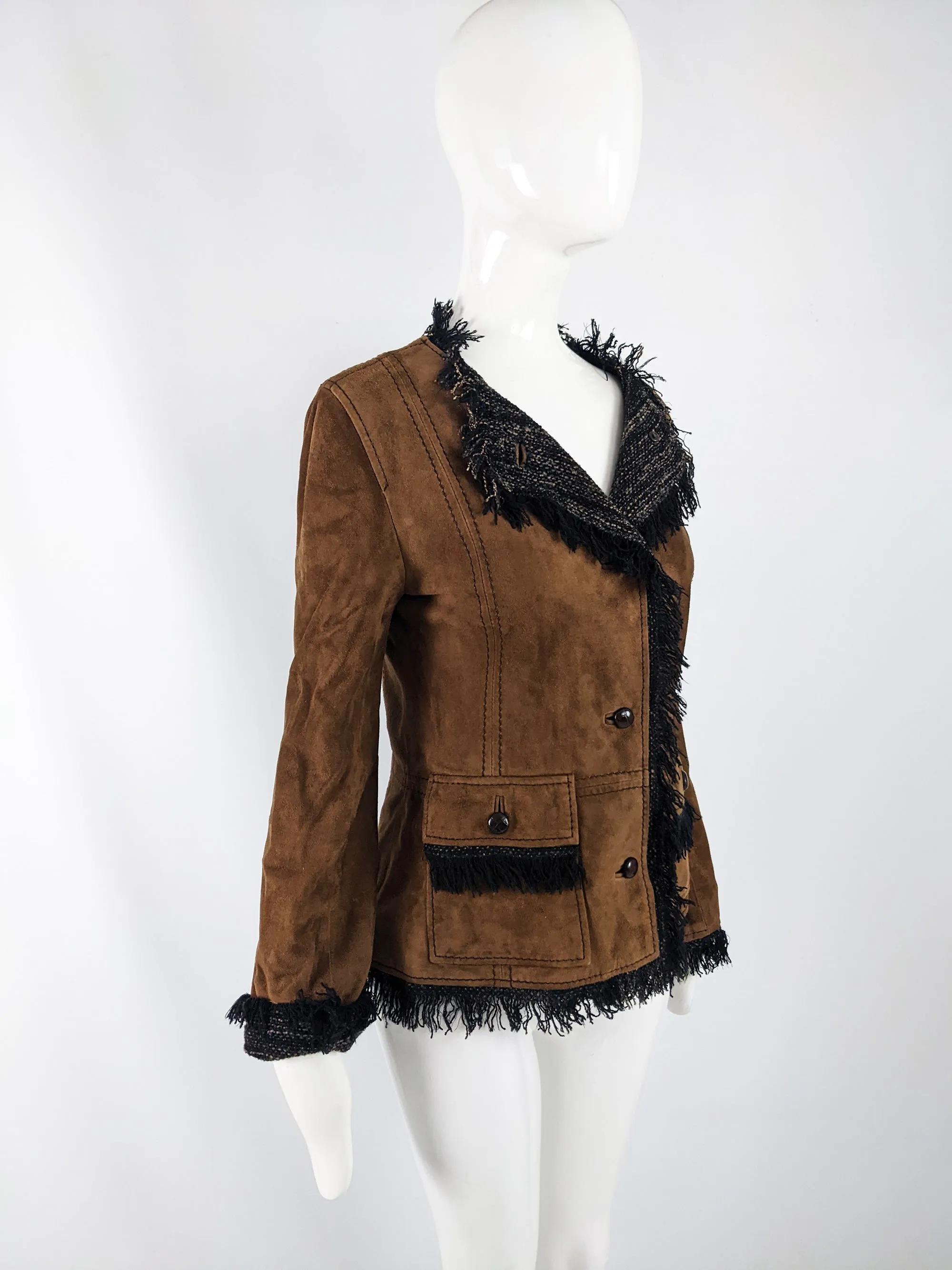 Dolce & Gabbana Vintage Brown Suede & Tweed Jacket, 2000s