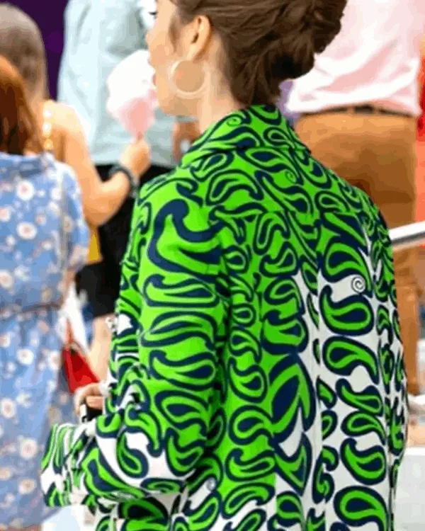 Emily in Paris S03 Lily Collins Green Printed Coat