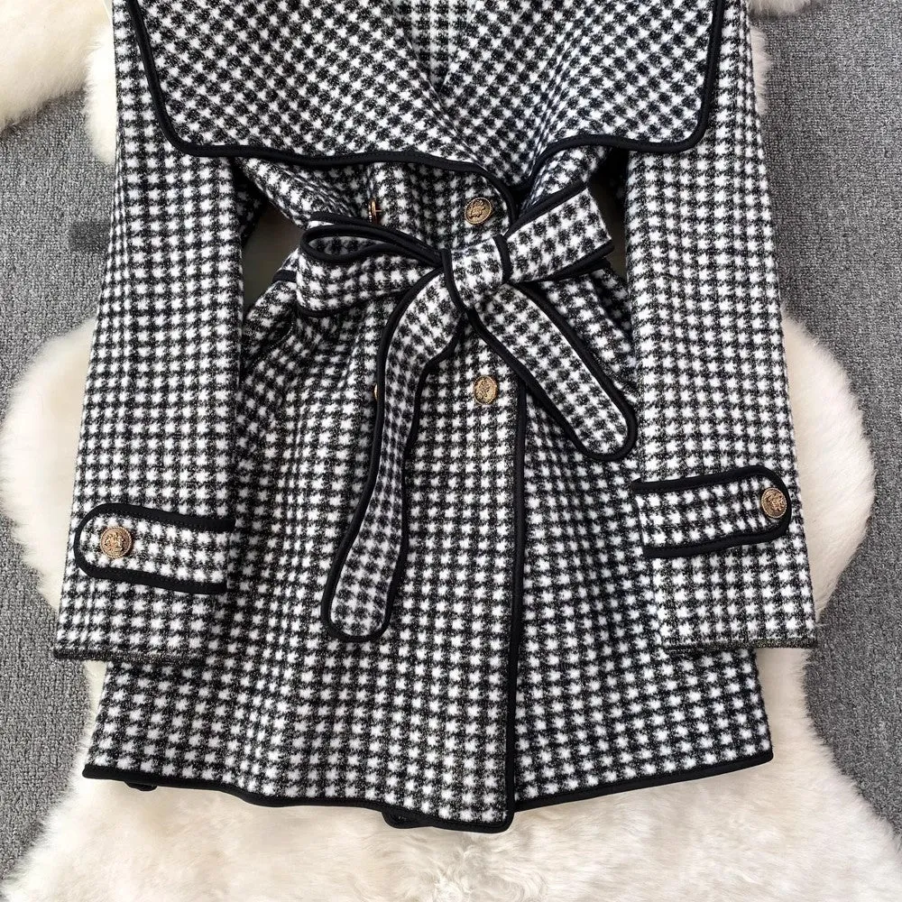 fashionable woolen coat design houndstooth coat      S3896