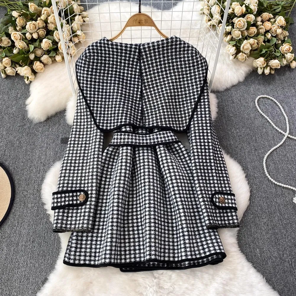 fashionable woolen coat design houndstooth coat      S3896