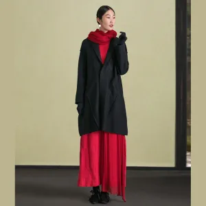 fine black woolen outwear plus size long sleeve Jackets & Coats embroidery women coats