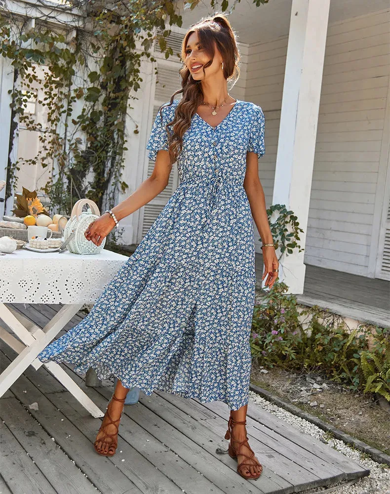 Floral Dresses for Women Elegant Loose Slit Dress