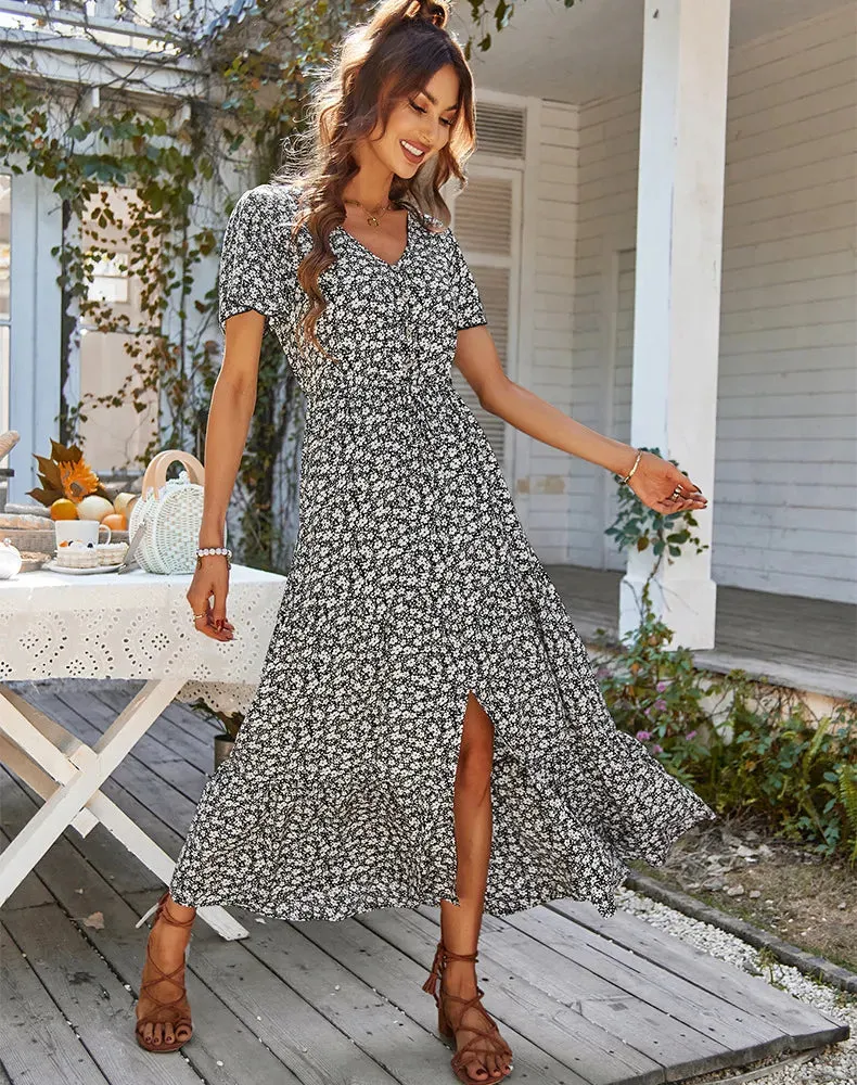 Floral Dresses for Women Elegant Loose Slit Dress