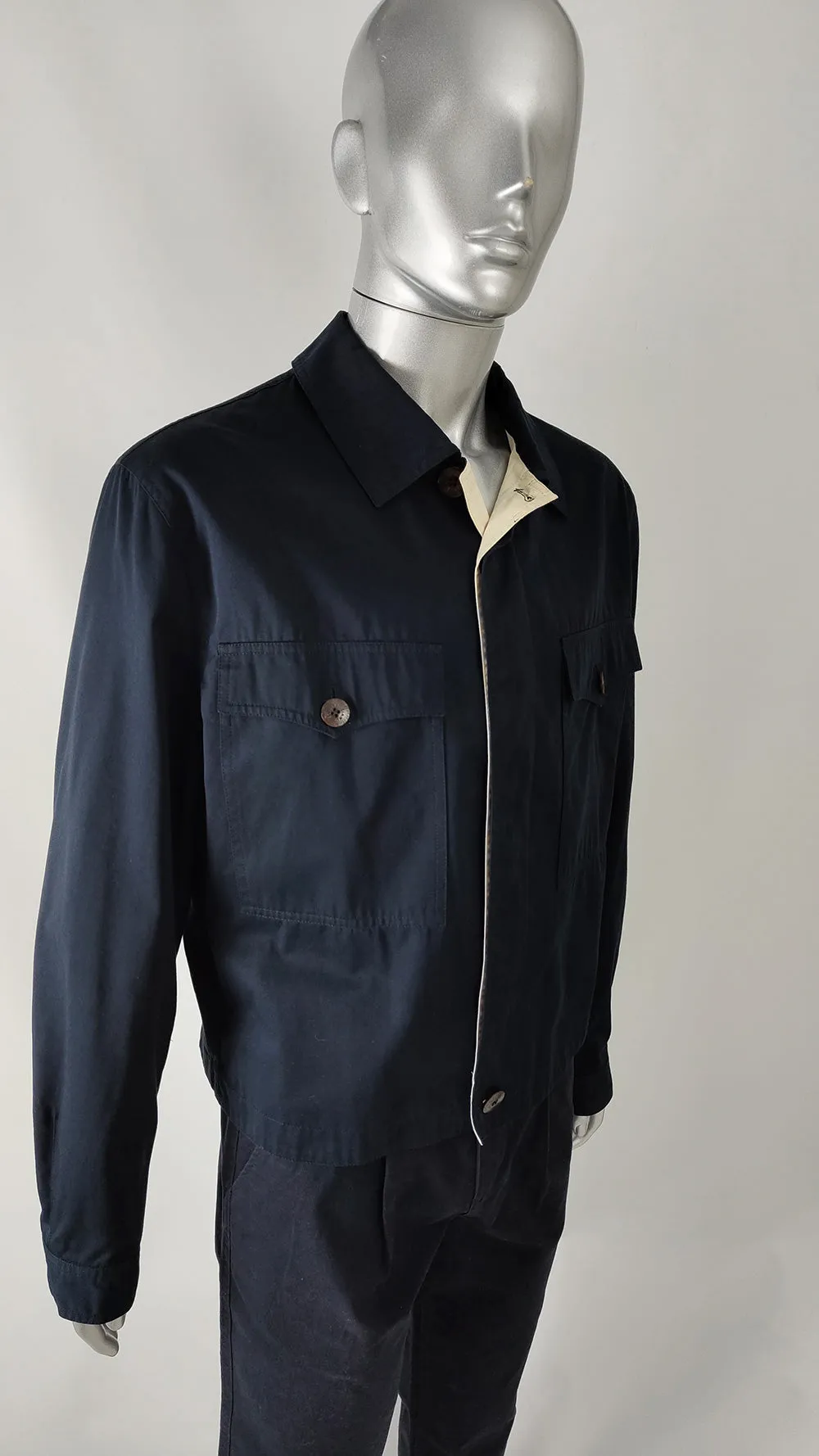 Gianni Versace Vintage Mens Navy Blue Blouson Jacket, 1990s