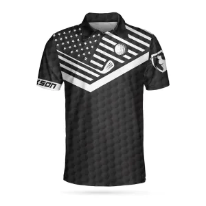 Golf Ball And Golf Club Custom Polo Shirt, Personalized Black American Flag Polo Shirt, Best Golf Shirt For Men Coolspod