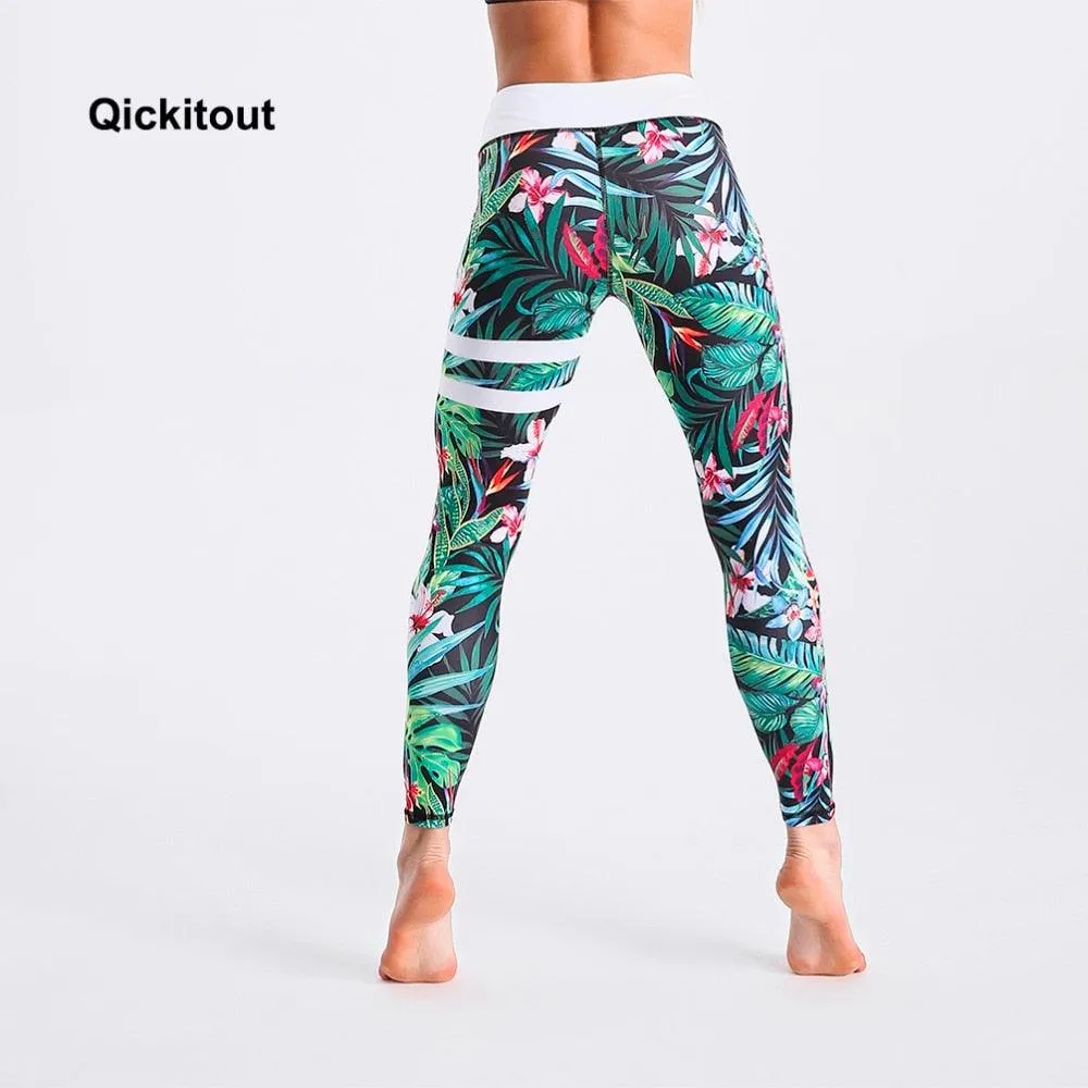 Gorgeous Spring Women Leggings - White Waist Leaf Printed Leggings - High Waist Sexy Long Pants (D24)(D31)(BAP)(TBL)