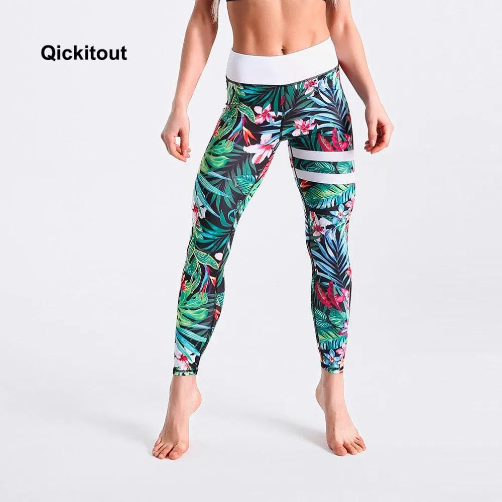 Gorgeous Spring Women Leggings - White Waist Leaf Printed Leggings - High Waist Sexy Long Pants (D24)(D31)(BAP)(TBL)