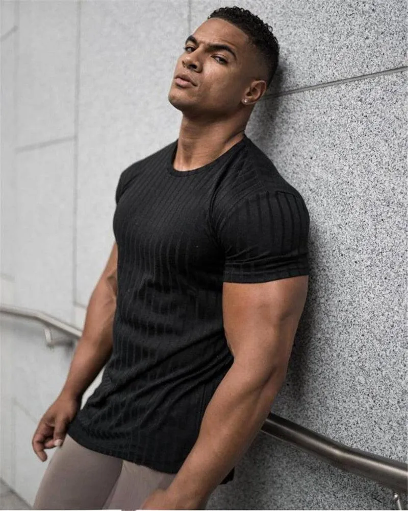 Great Men V Neck Short Sleeve T Shirt - Fitness Slim Fit Sports Strips T-shirt - Male Solid Fashion Tees Tops Summer (TM8)(1U8)(TM7)(1U101)(1U100)