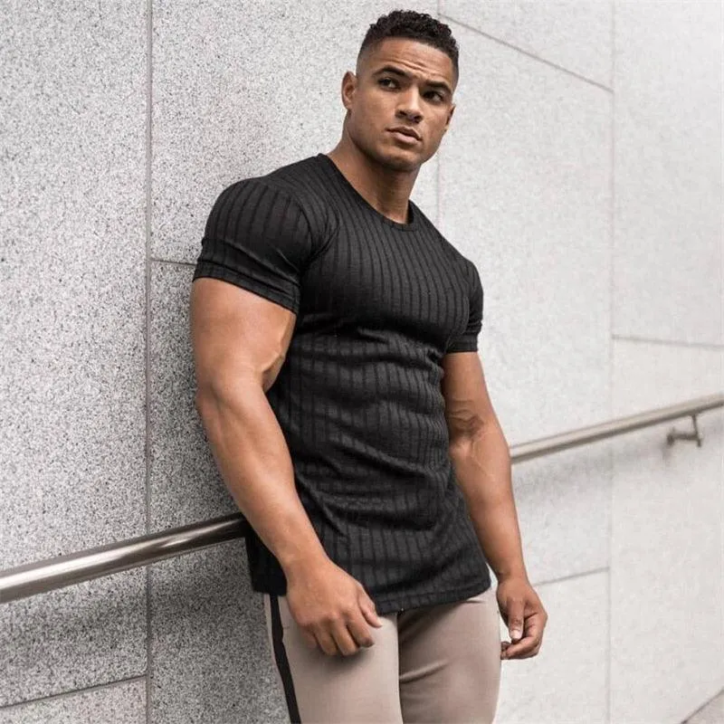 Great Men V Neck Short Sleeve T Shirt - Fitness Slim Fit Sports Strips T-shirt - Male Solid Fashion Tees Tops Summer (TM8)(1U8)(TM7)(1U101)(1U100)