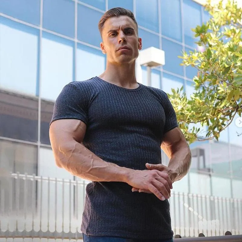 Great Men V Neck Short Sleeve T Shirt - Fitness Slim Fit Sports Strips T-shirt - Male Solid Fashion Tees Tops Summer (TM8)(1U8)(TM7)(1U101)(1U100)