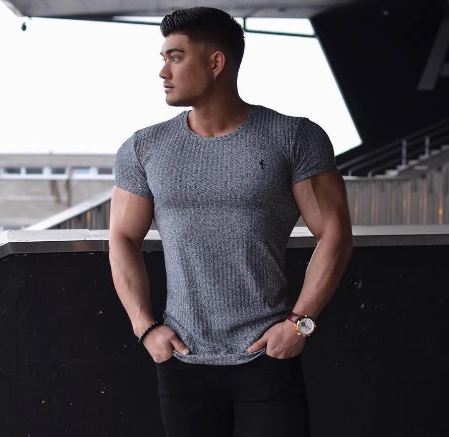 Great Men V Neck Short Sleeve T Shirt - Fitness Slim Fit Sports Strips T-shirt - Male Solid Fashion Tees Tops Summer (TM8)(1U8)(TM7)(1U101)(1U100)