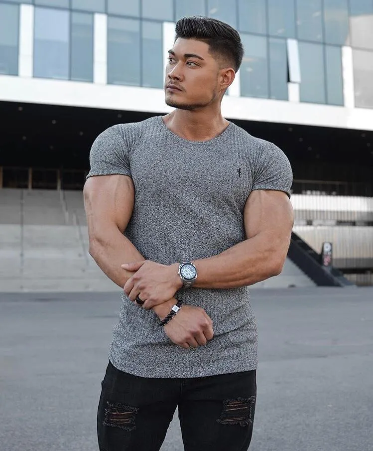 Great Men V Neck Short Sleeve T Shirt - Fitness Slim Fit Sports Strips T-shirt - Male Solid Fashion Tees Tops Summer (TM8)(1U8)(TM7)(1U101)(1U100)