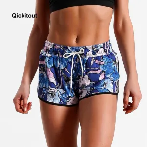 Great Summer Women Short Pants - Digital Print Fresh Blue Shorts Fitness Short - Ladies Exercise High Waist Pants (BAP)