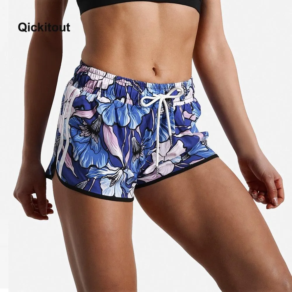 Great Summer Women Short Pants - Digital Print Fresh Blue Shorts Fitness Short - Ladies Exercise High Waist Pants (BAP)