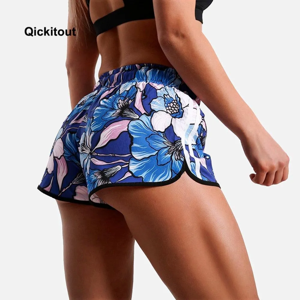 Great Summer Women Short Pants - Digital Print Fresh Blue Shorts Fitness Short - Ladies Exercise High Waist Pants (BAP)