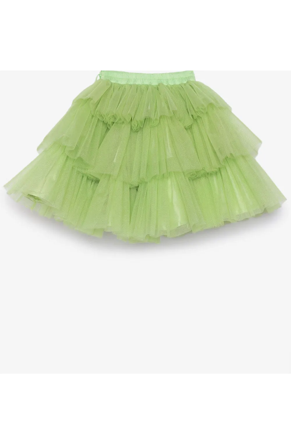 Green lotus motif top and tiered skirt