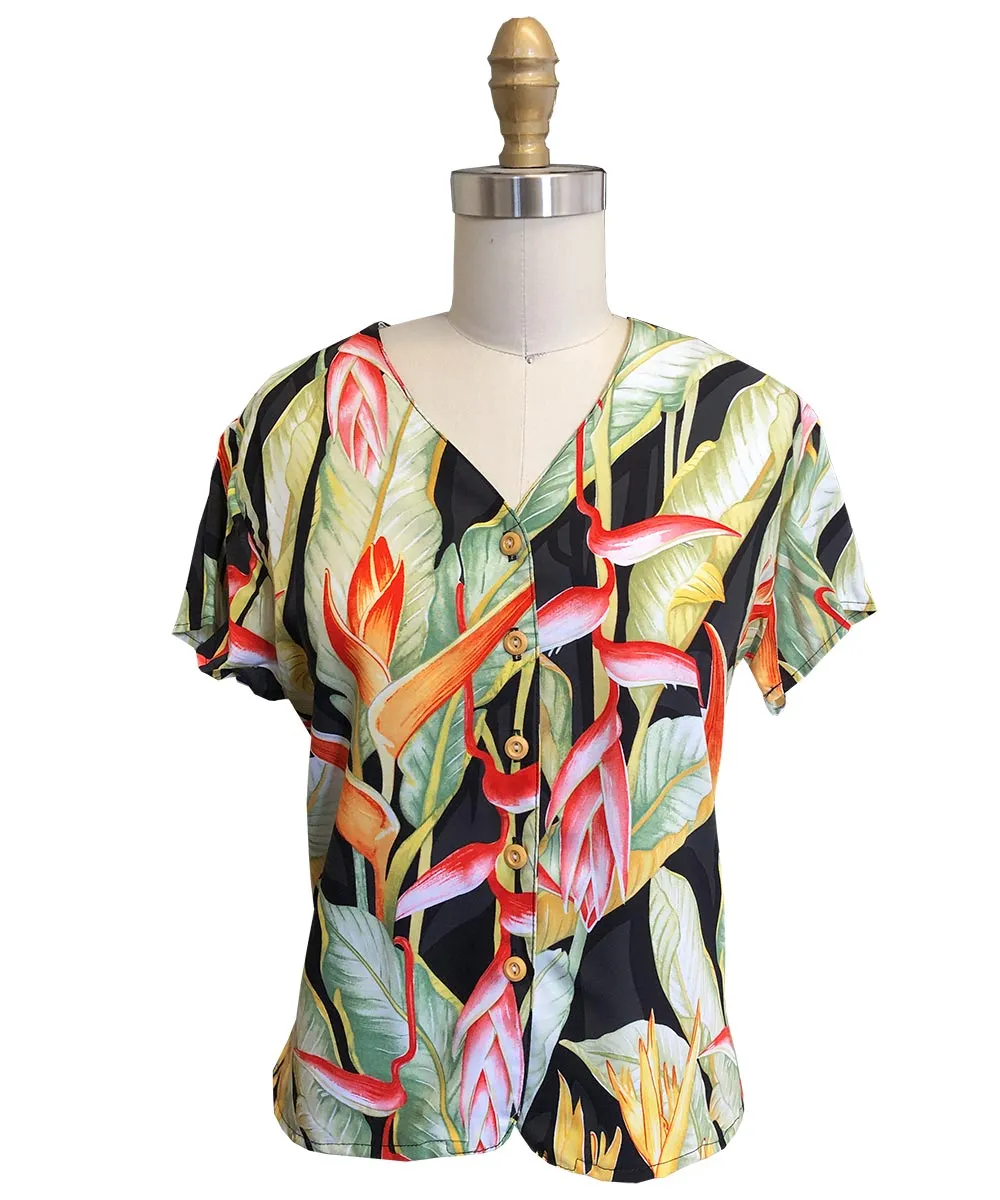 Heliconia Black V-Neck Blouse