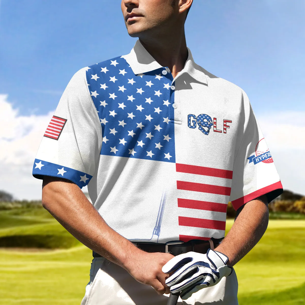 Horizontal Stripes Pattern Short Sleeve Golf Polo Shirt, American Flag Polo Shirt, Patriotic Golf Shirt For Men Coolspod