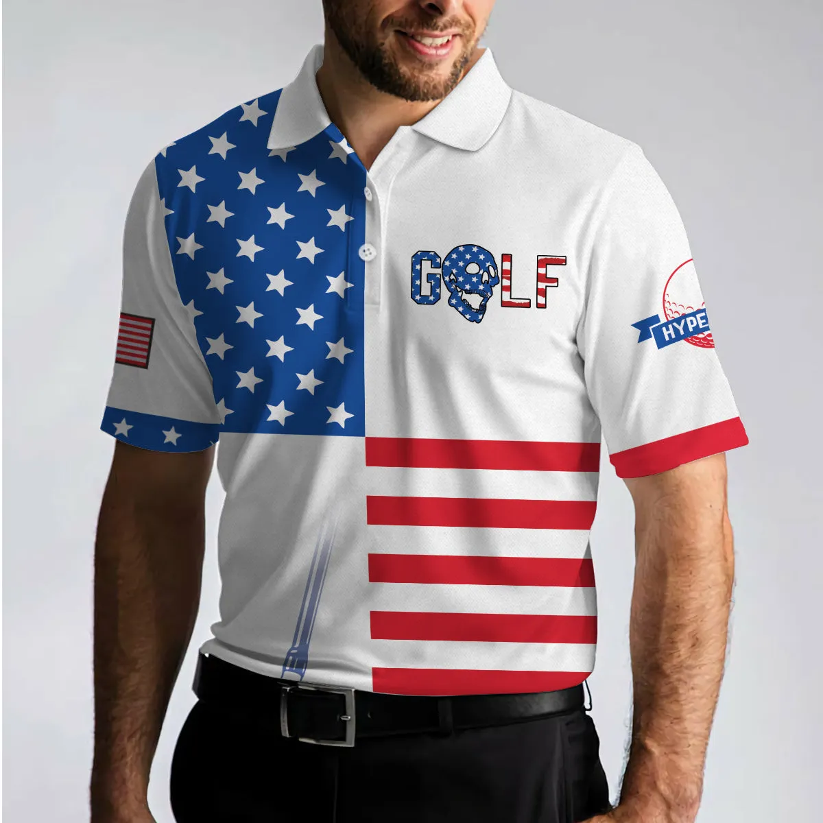 Horizontal Stripes Pattern Short Sleeve Golf Polo Shirt, American Flag Polo Shirt, Patriotic Golf Shirt For Men Coolspod