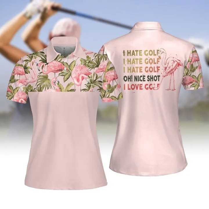 I Hate Golf Flamingo Pattern Women Golf Apparel, Women Short Sleeve Polo Shirt, Sleeveless Polo Shirt